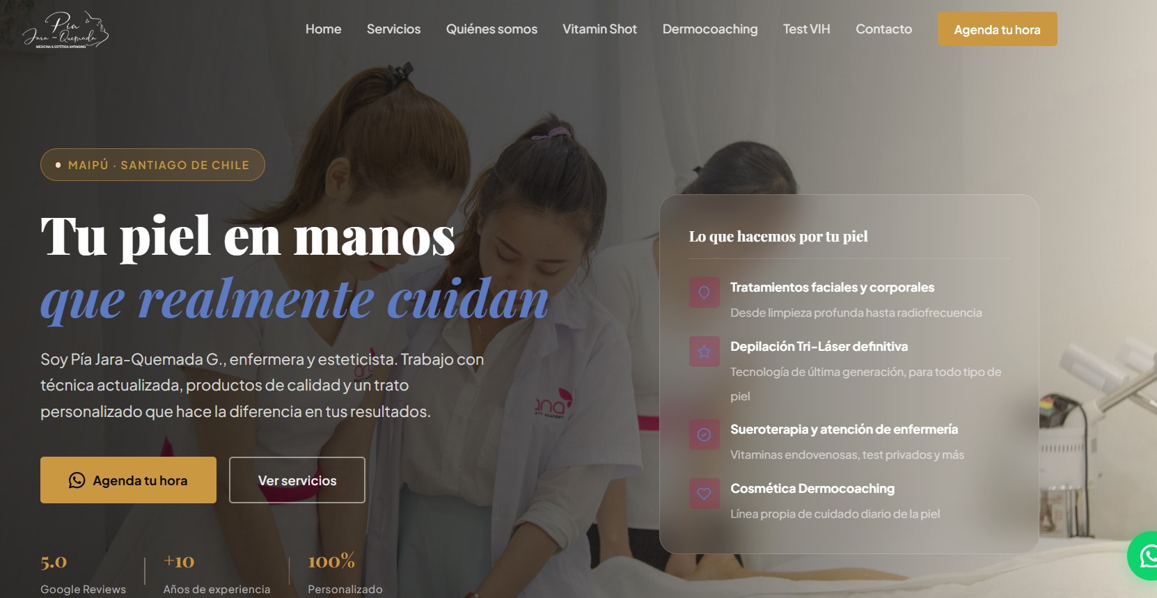 Sitio web de Pía Jara-Quemada G. Spa, centro dermatoestético en Maipú